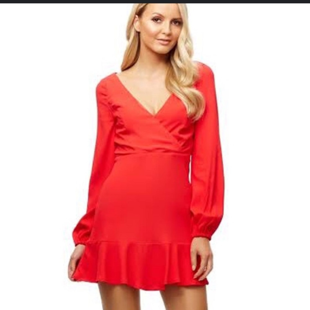 NWT Kookai Bianca Vee Satinette Ruffle Mini Dress Small Romantic Chic
